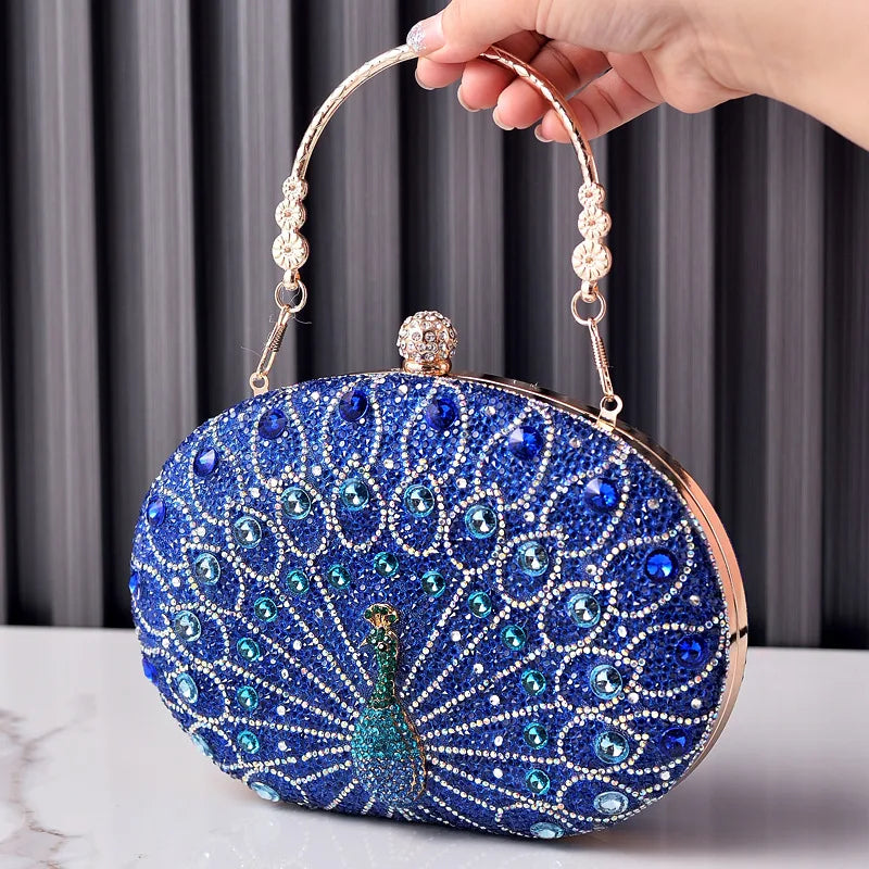 New Peacock Pattern Diamond Evening Bag | Luxury Rhinestone Evening Clutch & Purse | Sparkling - view 3