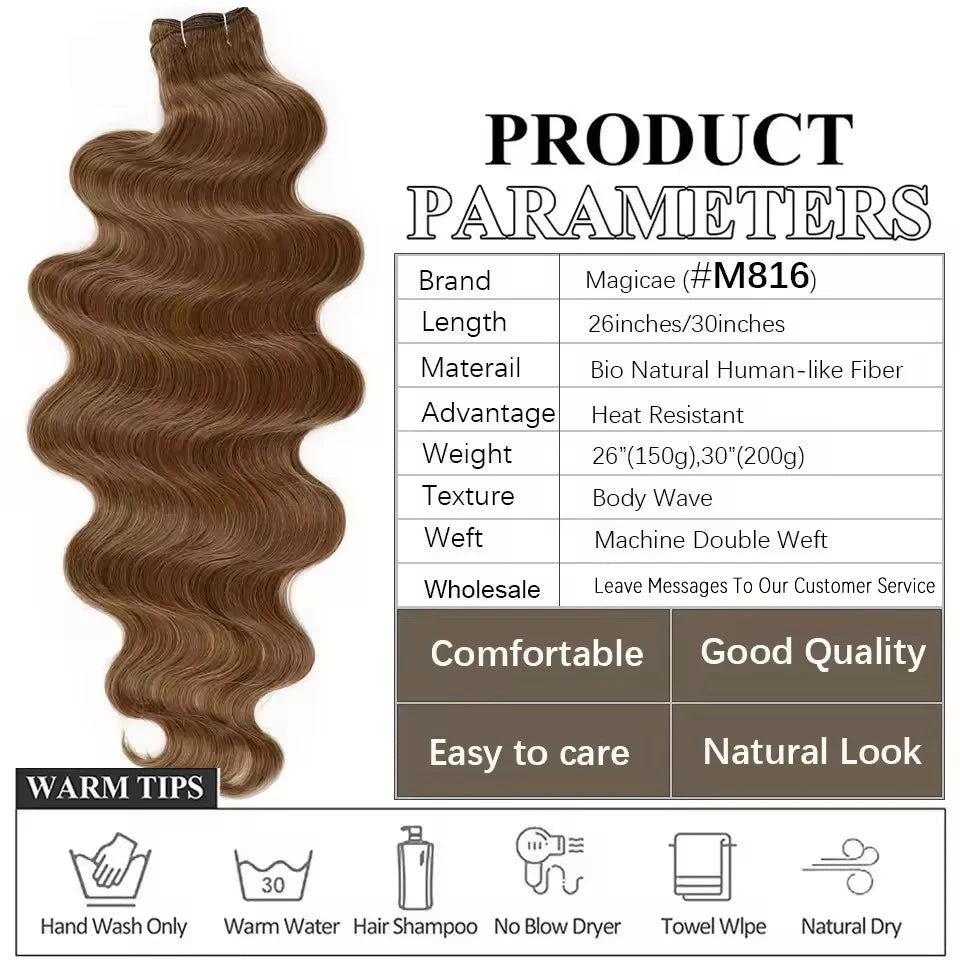 High-Temperature Synthetic Body Wave Hair Extensions – 26 & 30 Inch | Piano & Ombre Colors - view 7