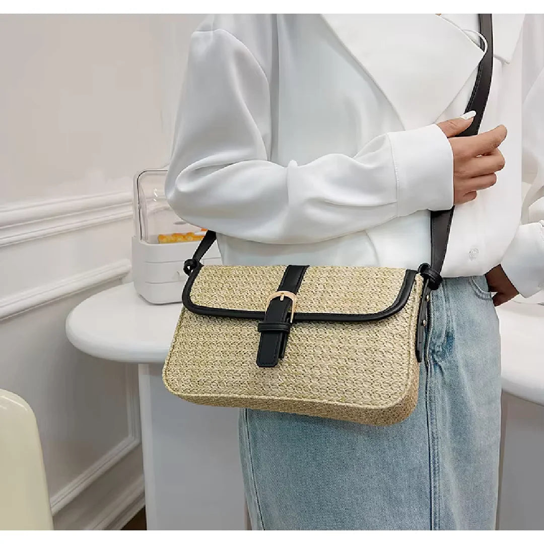 Summer Straw Bag Women's New Fashion Small Square Bag | Foreign Style Braided Tote & Simple Single Shoulder Crossbody Bag Luxegan