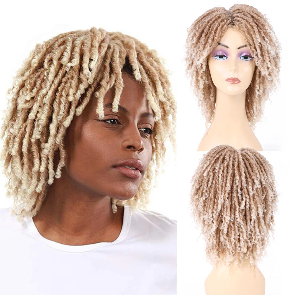 Short Dreadlock Wig for Black Women Afro Curly Twist Wigs Synthetic Heat Resistant Breathable Faux Locs Braids Hair Wigs Luxegan