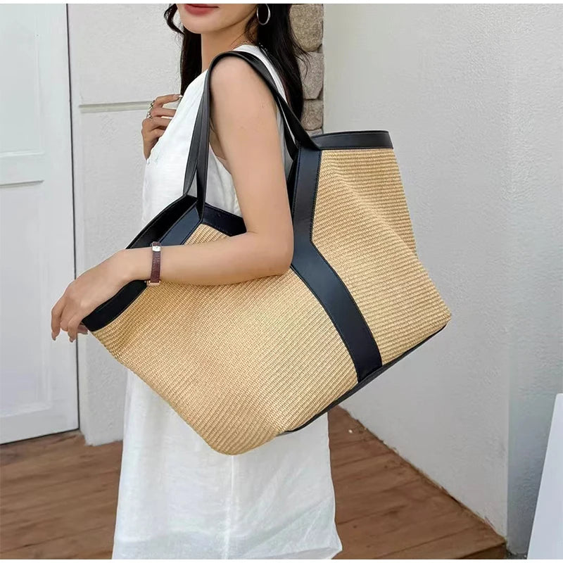 Y-shaped Design Shoulder Bag 2025 | Brand Seaside Beach Vacation Travel Hollow Straw Large Capacity Tote Bag (Casual Light Handbag) Luxegan