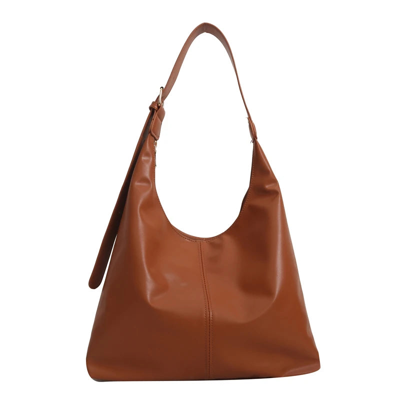 PU Leather Solid Hobo Bag | Soft Trendy Retro Large Capacity Commute Tote Luxegan
