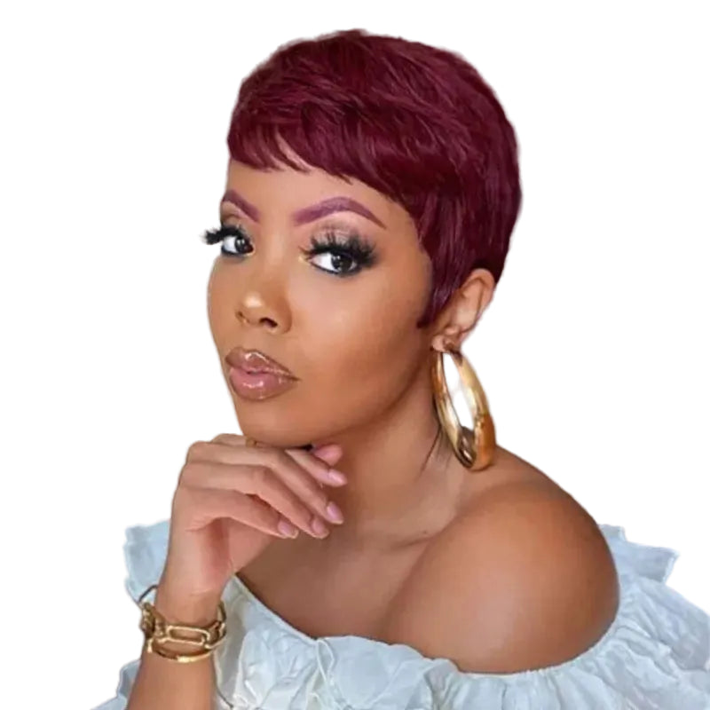 Short Pixie Cut Ready-to-Wear Human Hair Wig - Full Machine-Made Glueless Straight Wig - 100% Remy Human Hair Black, Brown & Red Color Wig for Women (Dyeable All Colors) Luxegan