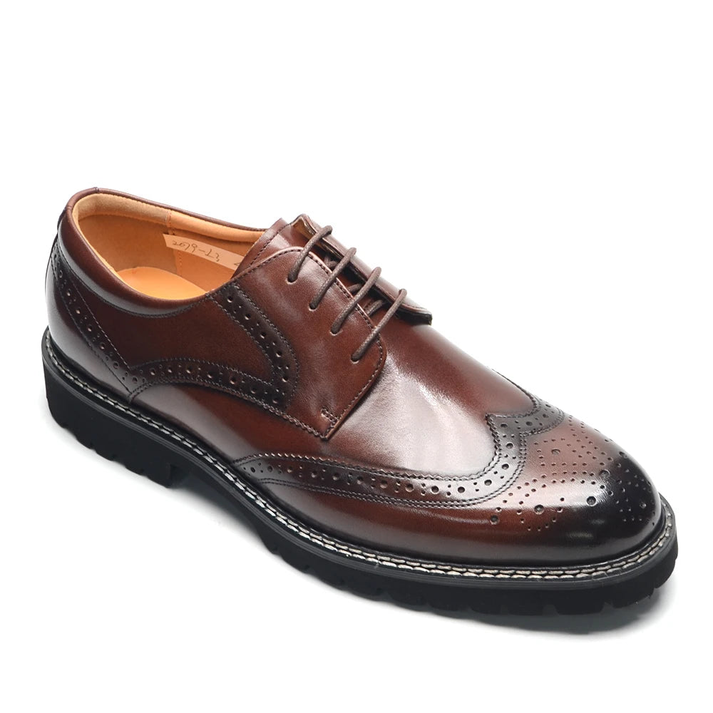 Handsome Men's Luxury Genuine Leather Sneakers | Wingtip Brogue Casual Oxfords (Height Increasing, Waterproof) Luxegan