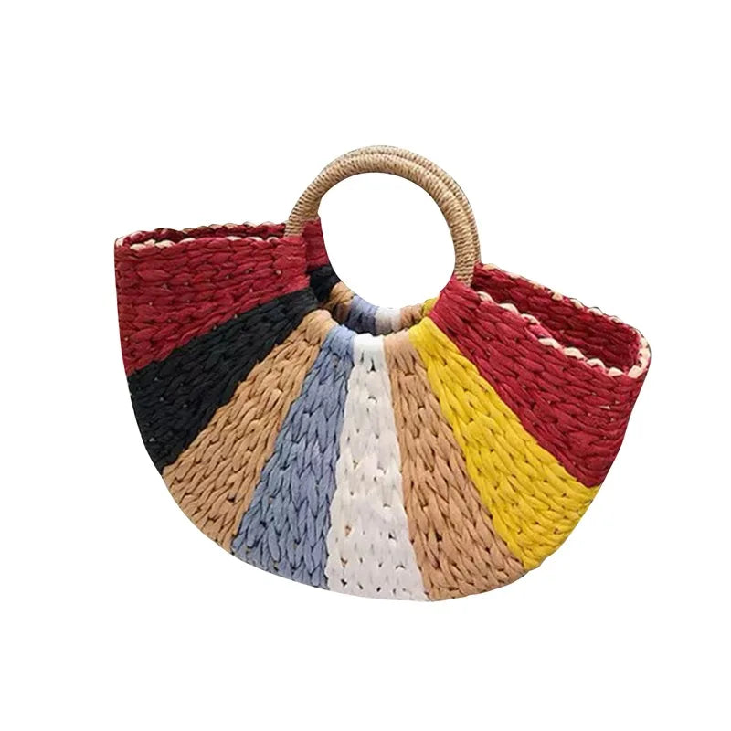 Soft Handmade Woven Paper Basket Tote | Simple National Style Handbag Luxegan
