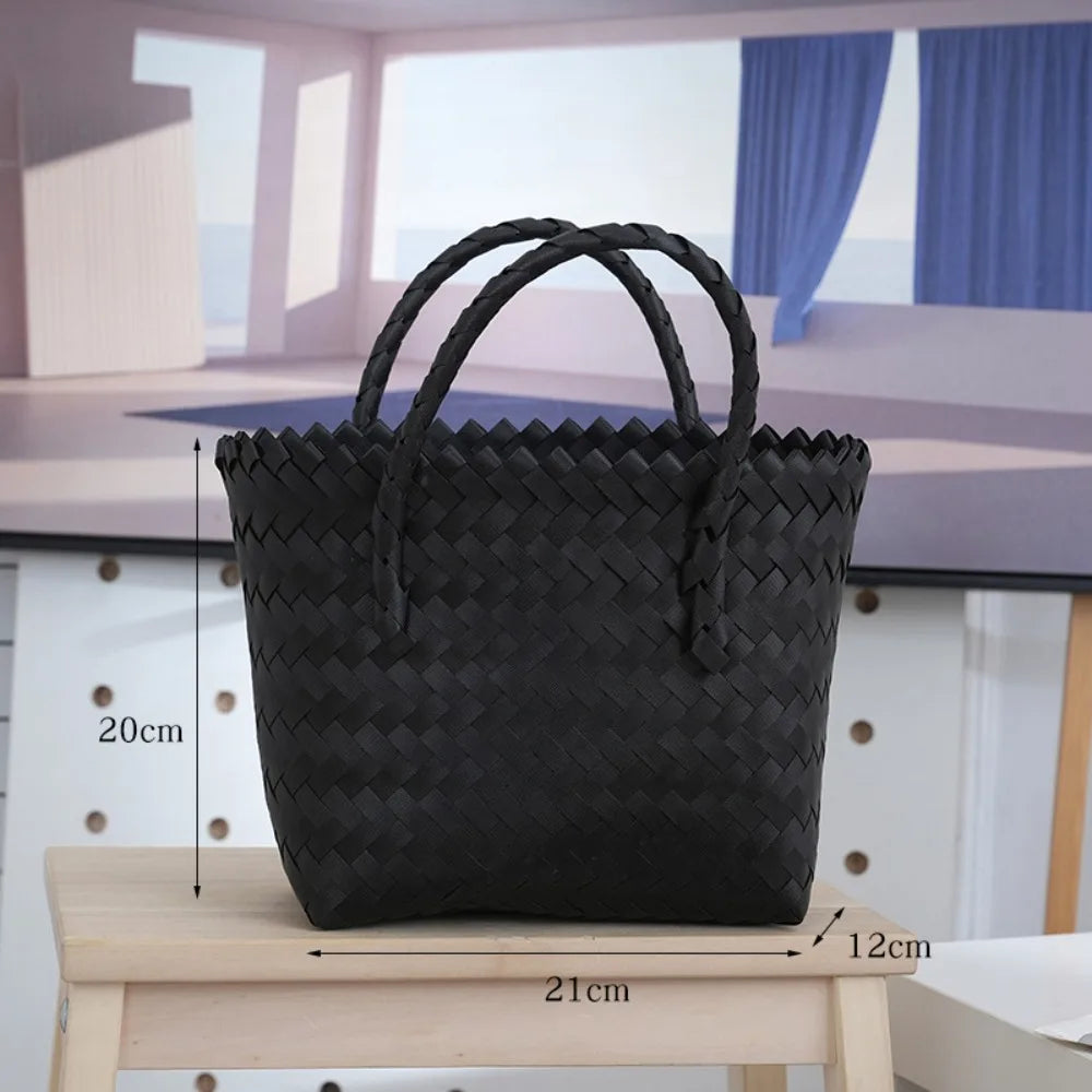 Women's Woven Large Capacity Bamboo Handle Handbags | Crochet Bag & Casual Female Shopping Tote (Vacation Beach Bag) Luxegan