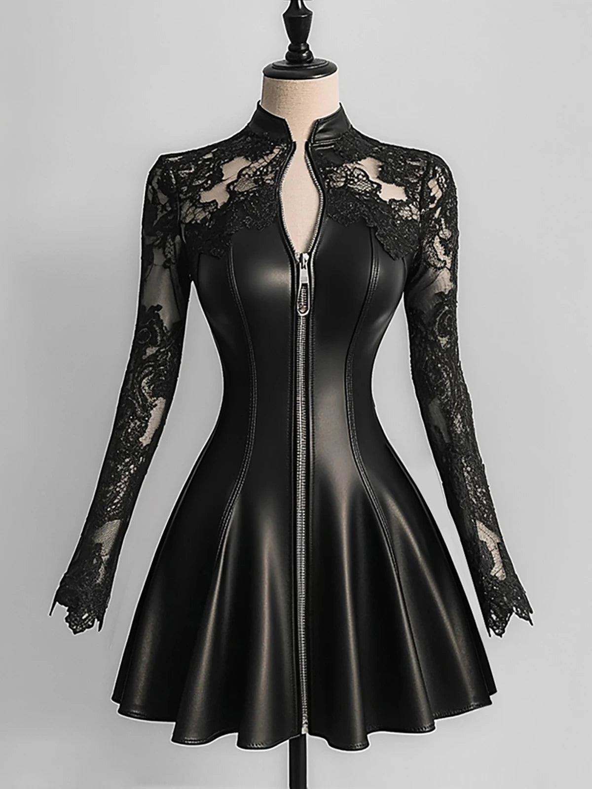 Women's Black Lace Mesh Long Sleeve Bodycon Dress Luxegan