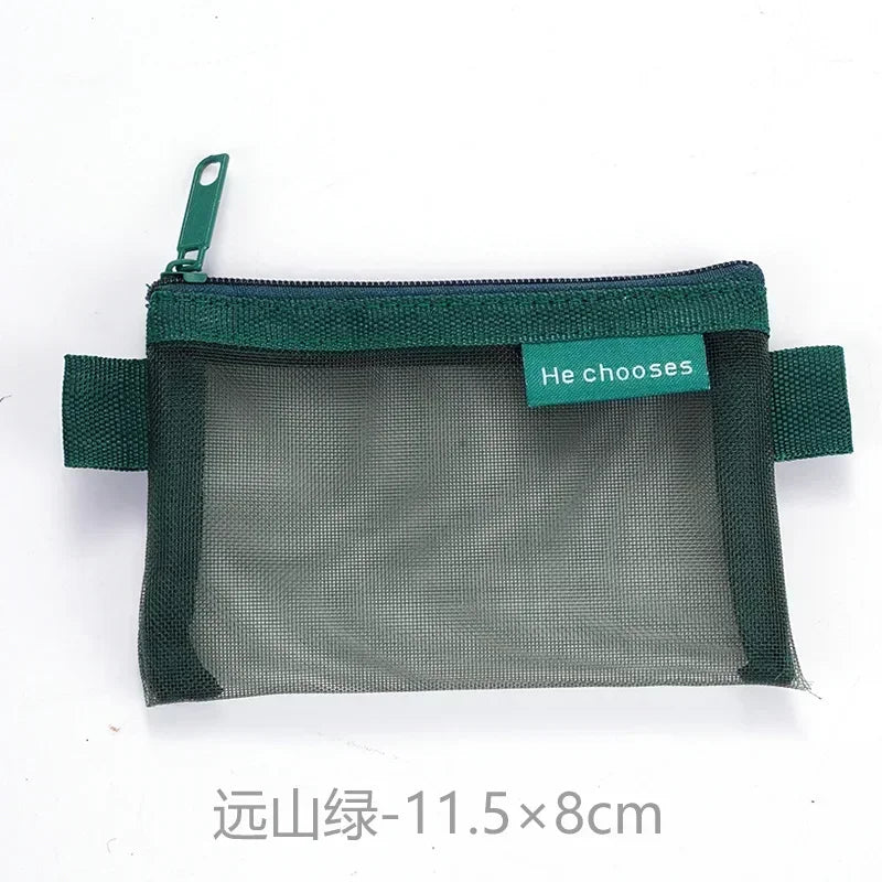Pequeño Bolso Cuadrado de Color Sólido para Monedas, Organizador de Nylon de Malla para Pintalabios, Llaves, Auriculares, Tarjetero de Bus, Banco, Identificación, Tarjetas de Crédito, Estuche de Almacenamiento