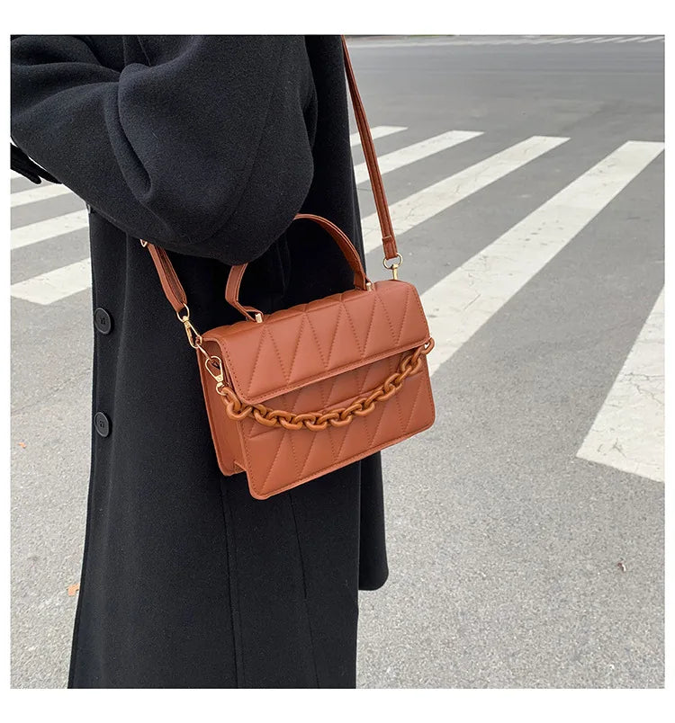 Solid Plaid Crossbody Bag For Women | Chain Decor Fashion Shoulder Bag | Ladies Flap Handbag for Daily Use Luxegan