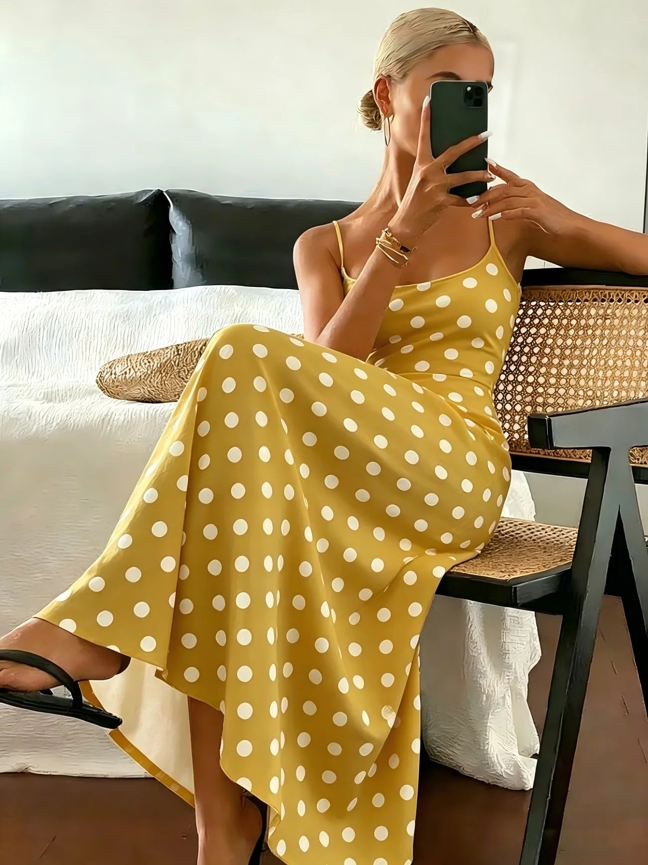 Polka Dot Asymmetric Maxi Dress | Sleeveless Slim Fit Elegant Casual Floor-Length Dress Luxegan