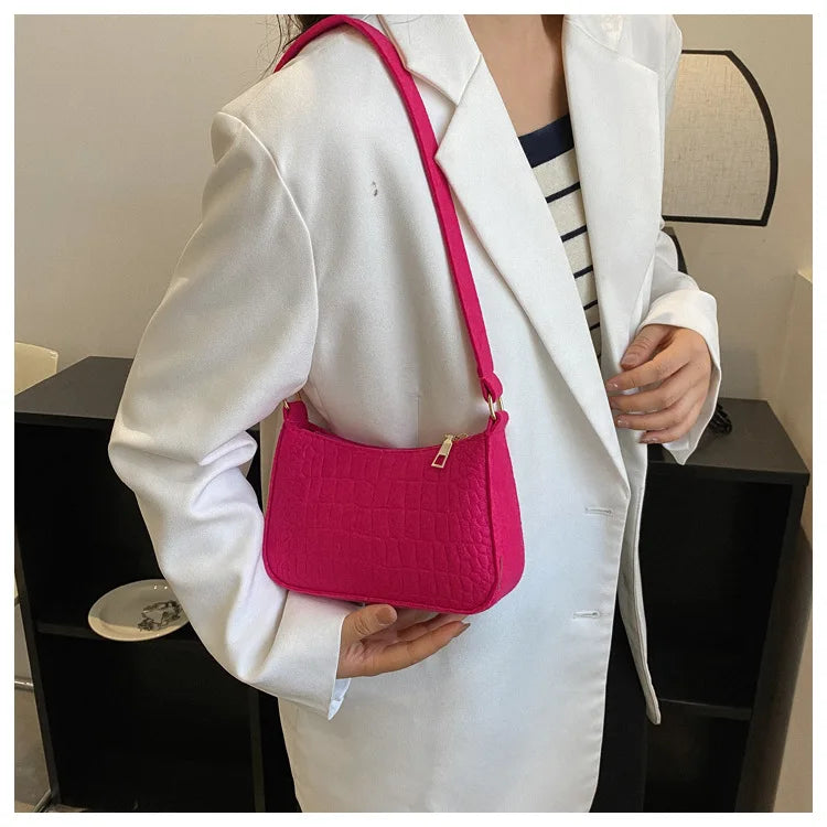 Fashion Texture Felt Cloth Armpit Saddle Bag | New Soft Unlined One Shoulder Bag Designer Purse for Women Luxegan