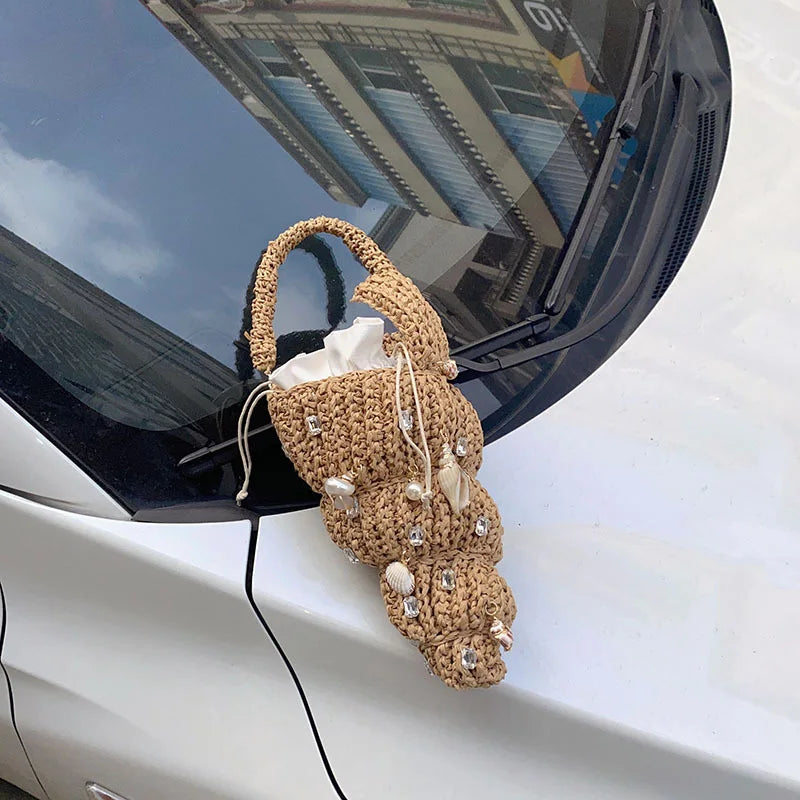 Hand-Woven Shell Bag | Luxury Pearl Chain Crossbody Purse Luxegan
