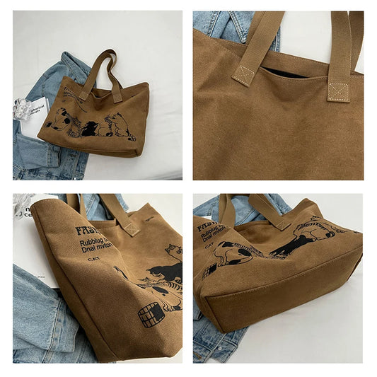 Fashionable Spacious Canvas Tote Bag | Durable Shoulder Bag with Secure Zipper Closure | Elegant Animal Print Casual Handbag | Sophisticated High-Street Work Bag with Classic Design Luxegan