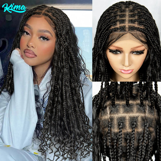 KIMA Boho Braided Wigs 20Inch Transparent Full Lace Wig Synthetic Box Braids Goddess Braided Wigs with Baby Hair for Black Women Luxegan