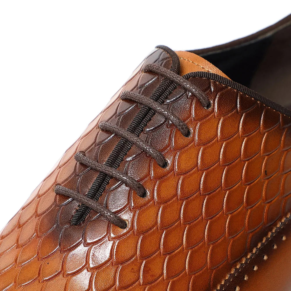 Men's Natural Genuine Leather Oxfords | Classic European Style Snake Print Casual Sneakers (Breathable) Luxegan