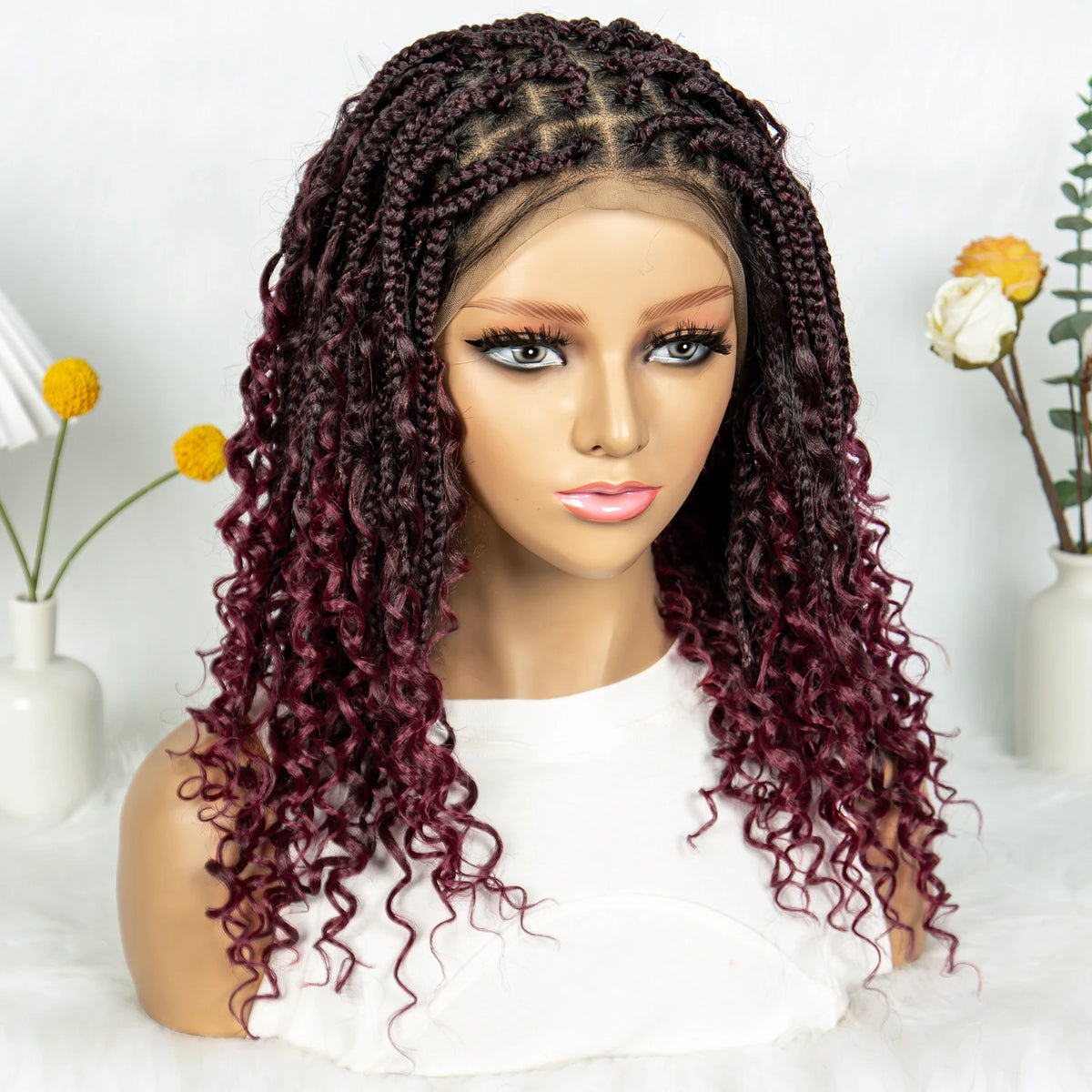 16 Inch Boho Knotless Box Braided Wig | Full Lace | Curly Ends