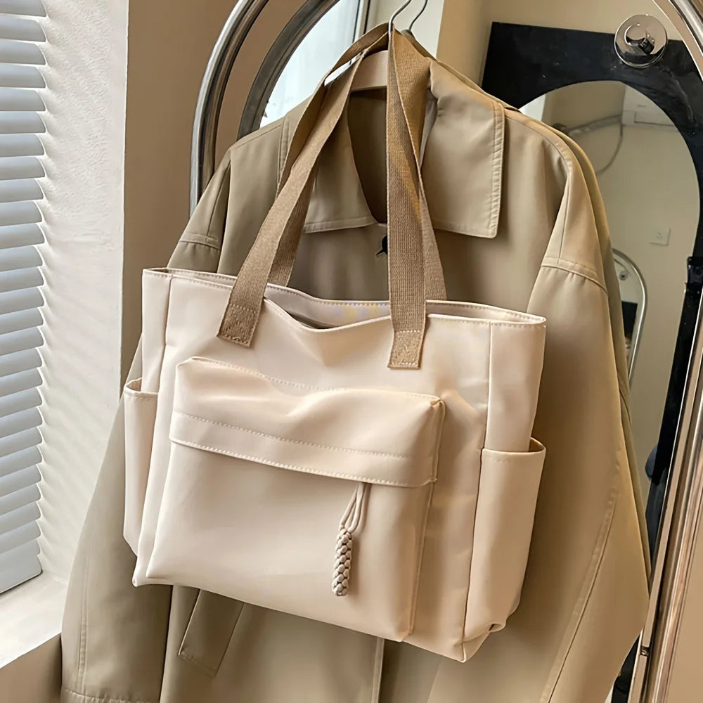 Unisex Multi-Pocket Nylon Tote Bag | Lightweight Foldable Canvas Shoulder Bag | Sophisticated Large Capacity Utility Handbag | Versatile Commute, Fitness, & Shopping Bag Luxegan