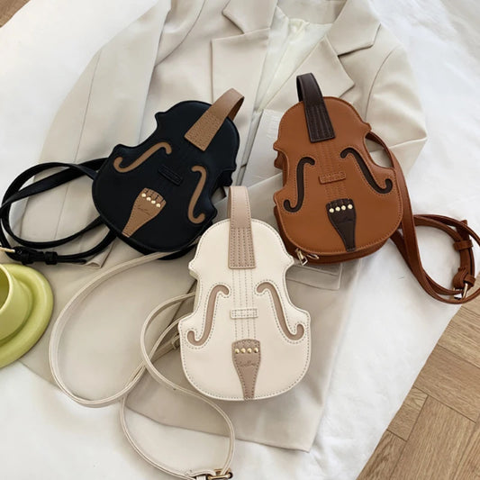 Creative Violin Female Crossbody Bag | PU Leather Small Backpacks for Women | Luxury Design Thread Ladies Fashion Shoulder Bag Luxegan