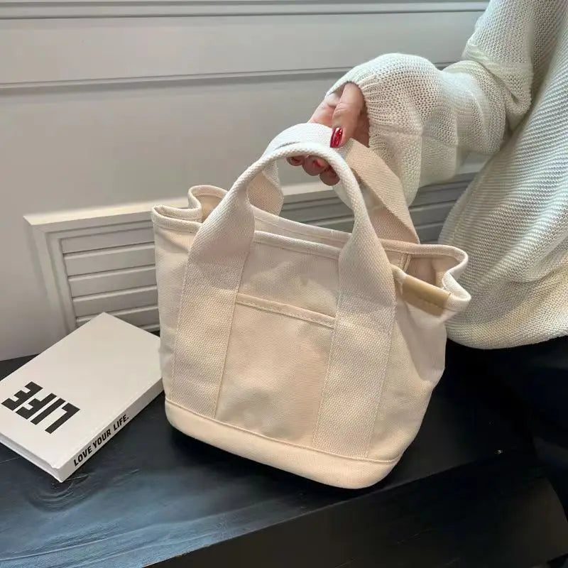 Women's Tote Bag Canvas Sewing Thread | Large Capacity Advanced Sense Handbag & Convenient Practical Female Commuter Bag Luxegan