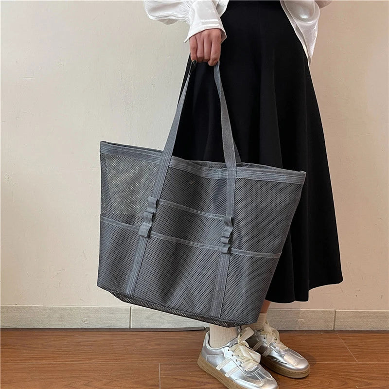 Portable Mesh Beach & Travel Tote | Soft Large Capacity Organizer Luxegan