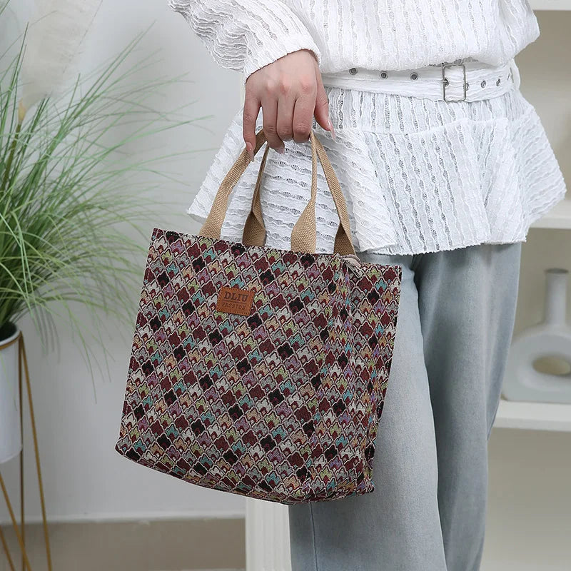 Thickened Jacquard Fabric Large Capacity Portable Bag | Square Storage Bag, Work Commute Handbag & Shopping Tote Luxegan