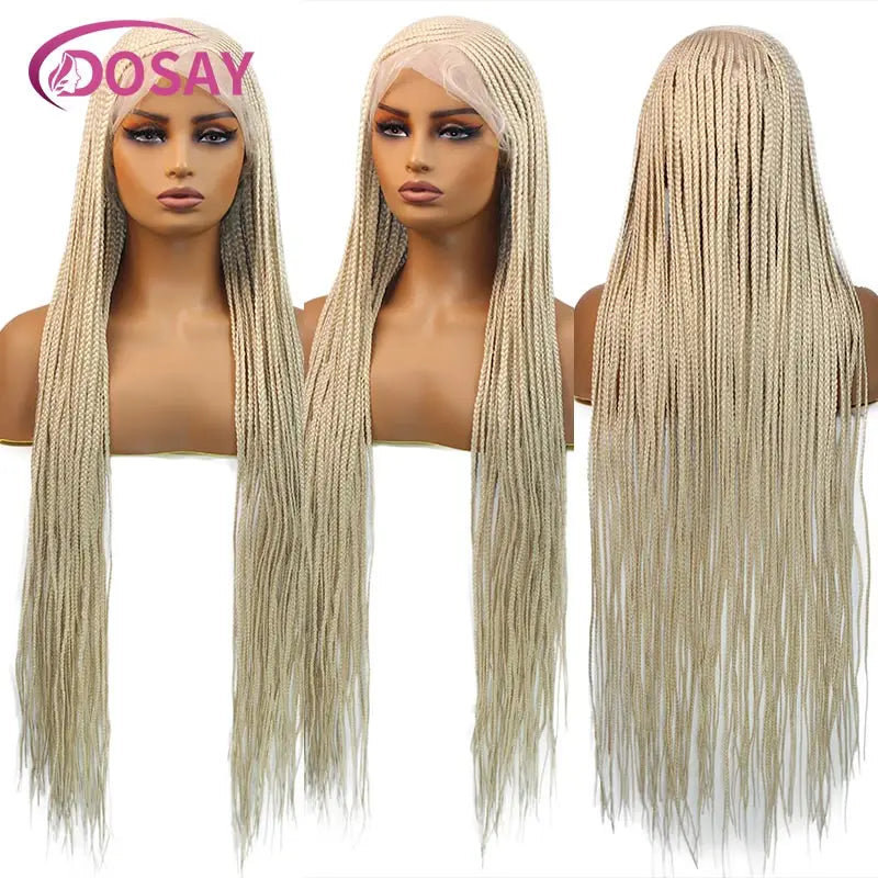 Synthetic Full Lace Front Wig Cornrow Double Braided Wigs For Black Women Box Side Part Braided Lace Wig Faux Locs Braids Wigs Luxegan
