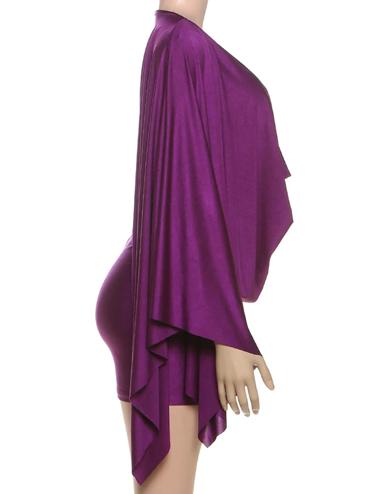 Sexy Midnight Club Party Mini Dress | Fashion Autumn Swing Collar Bodycon Gown | Full Sleeve Batwing Sleeve Skinny Dress | Premium Peach Hip Slim Fit Asymmetrical Vestido Model K25D80389-PE-L Luxegan