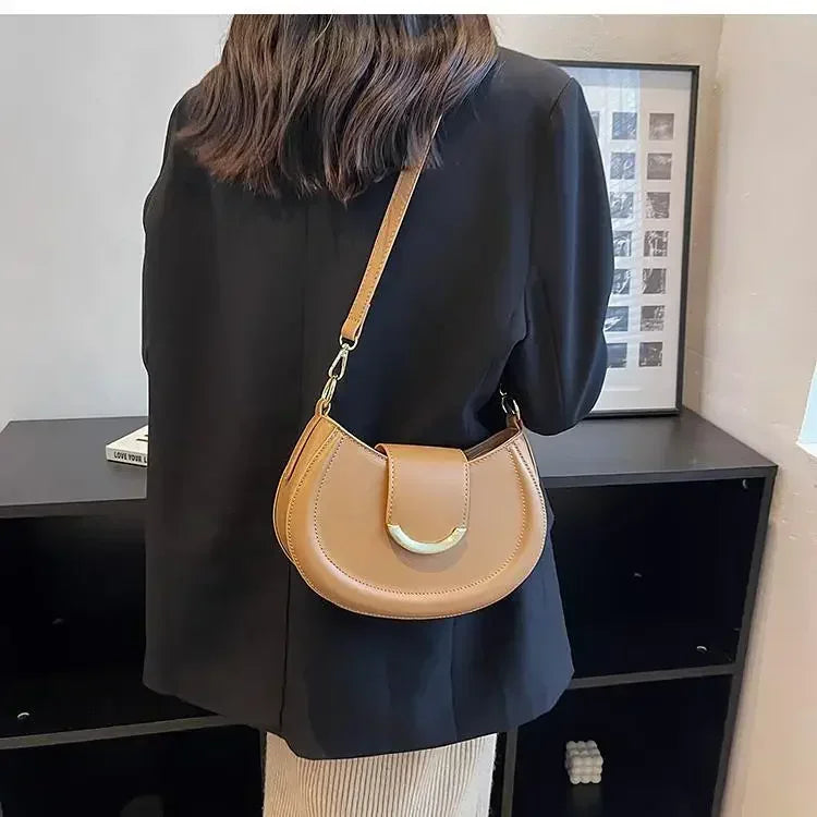 Designer Trend Leather Underarm Bag | Sophisticated Solid Color Small Armpit Shoulder Bag | Elegant Casual Bucket Shaped Handbag | Luxury Soft PU Leather Crossbody with "Dignified" Magnetic Hasp Luxegan