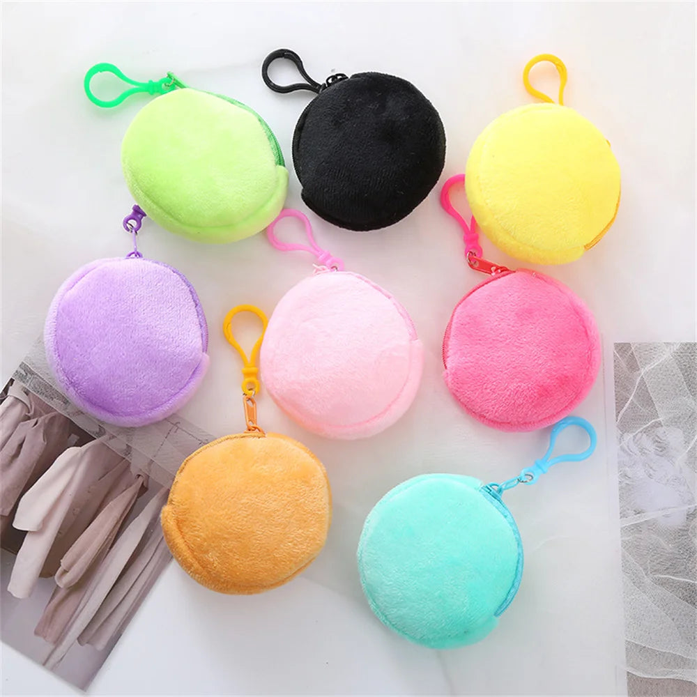 Kawaii Plush Round Coin Purse for Women | Cute Solid Wallet & ID Card Bag Keychain | Minimalist Student Gift Luxegan