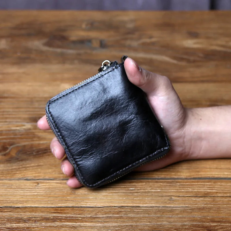 Original Retro Cowhide Coin Purse | Genuine Leather Zipper Wallet Luxegan