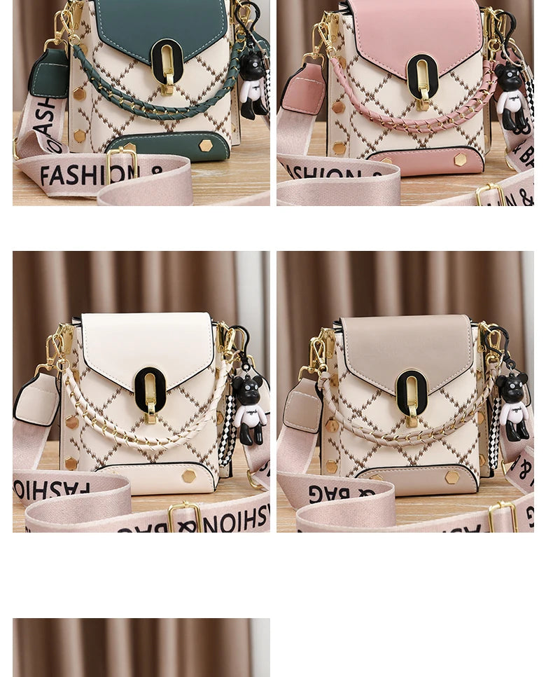 Mini Studded Decor Crossbody Bag | Argyle Embroidery Mobile Phone Purse & Trendy Chain Handbag for Women Luxegan