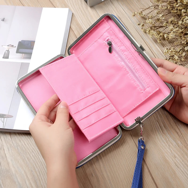 Fashion Women Clutch Wallet Long Card Holder Case Purse Cellphone Case Handbag With Wristlet