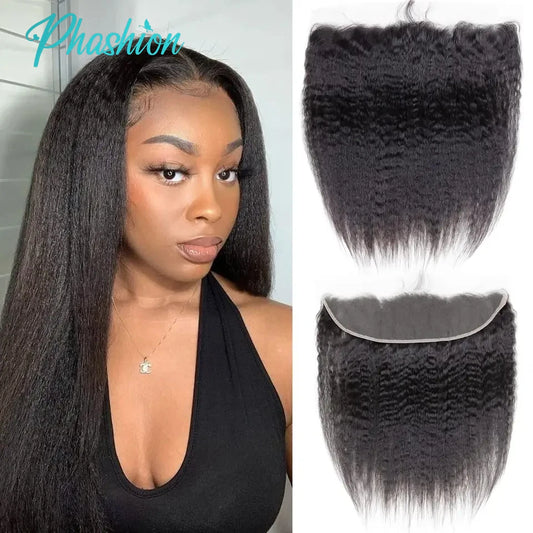 Phashion 13x4 Kinky Straight Lace Frontal Pre Plucked With Baby Hair HD Transparent Yaki 4x4 Closure Remy Human Hair For Women