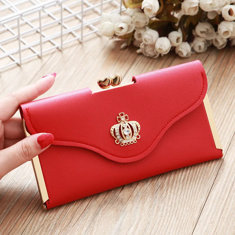 Women's Long Wallet Crown Style Hasp Zipper Money Bag Pouch Female Envelope Coin Purse ID Cards Holder Portable Clutch Handbag