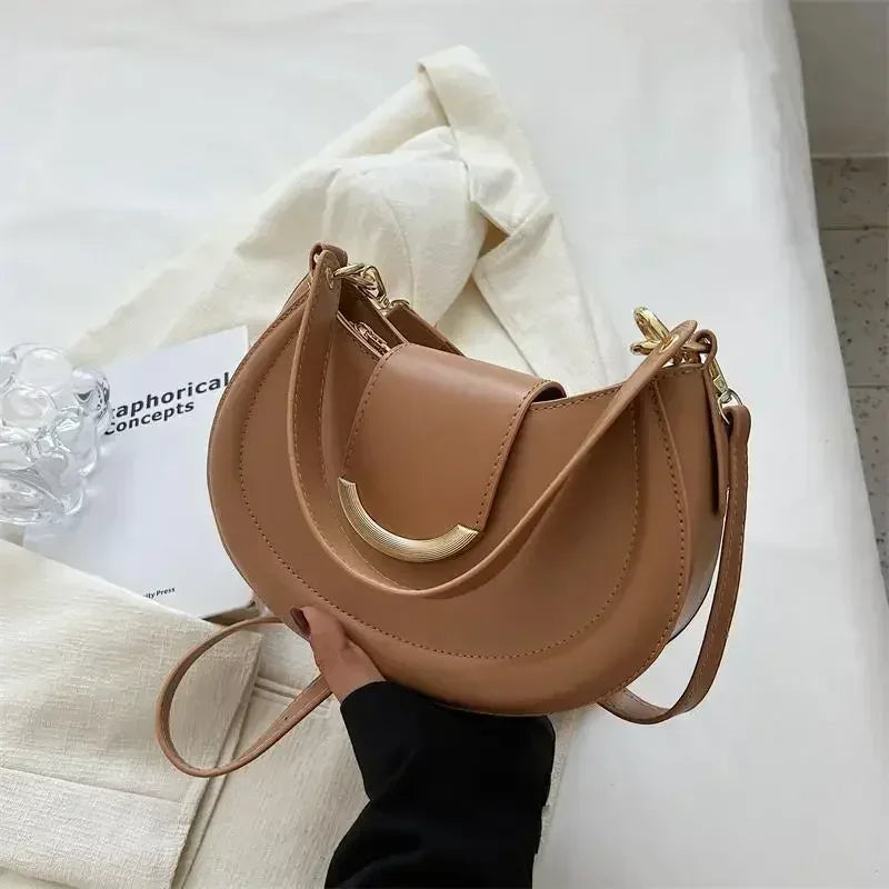 Designer Trend Leather Underarm Bag | Sophisticated Solid Color Small Armpit Shoulder Bag | Elegant Casual Bucket Shaped Handbag | Luxury Soft PU Leather Crossbody with "Dignified" Magnetic Hasp Luxegan