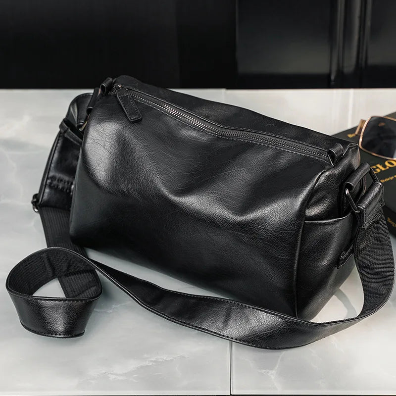 Soft Leather Men's Crossbody Bag | Shoulder Messenger Bag & Casual Simple Design Solid Sling Shoulder Bag Pack Luxegan
