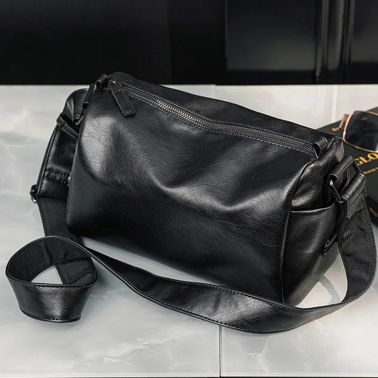 Soft Leather Men's Crossbody Bag | Shoulder Messenger Bag & Casual Simple Design Solid Sling Shoulder Bag Pack Luxegan