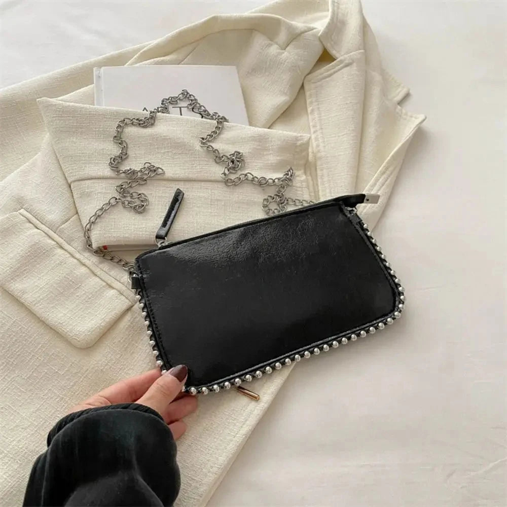 Street PU Leather Underarm Tote Bag | Rivet Korean Style Vintage Shoulder Bag Luxegan