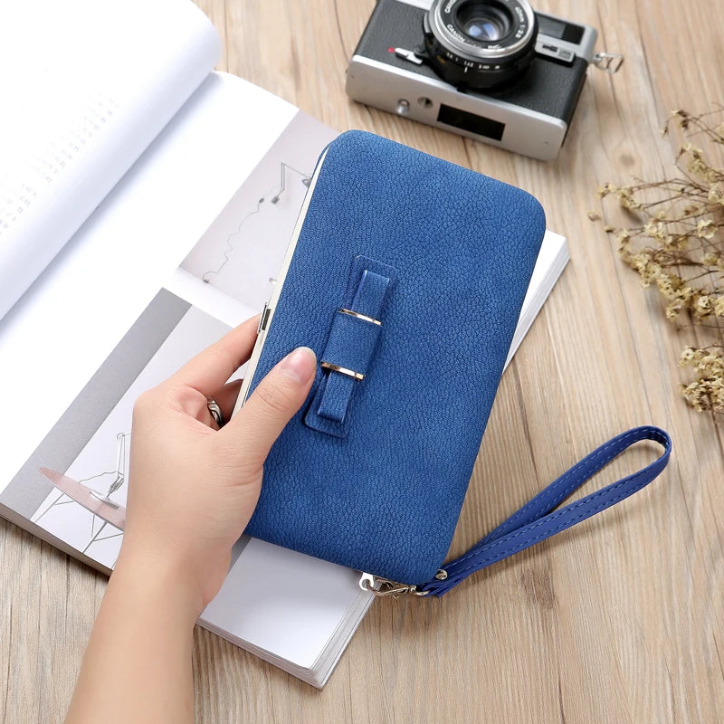 Fashion Women Clutch Wallet Long Card Holder Case Purse Cellphone Case Handbag With Wristlet