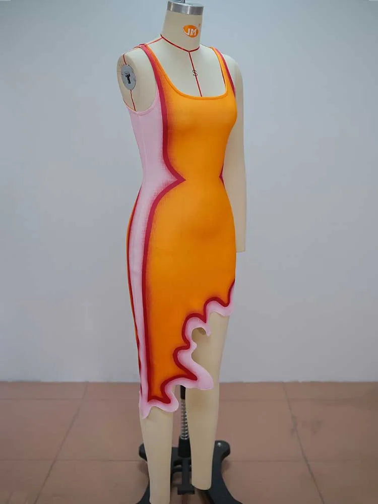 Summer Dresses for Women Round Neck Tank Top Dress Sleeveless Streetwear Slim Fit Orange Short Dress Wholesale Dropshipping