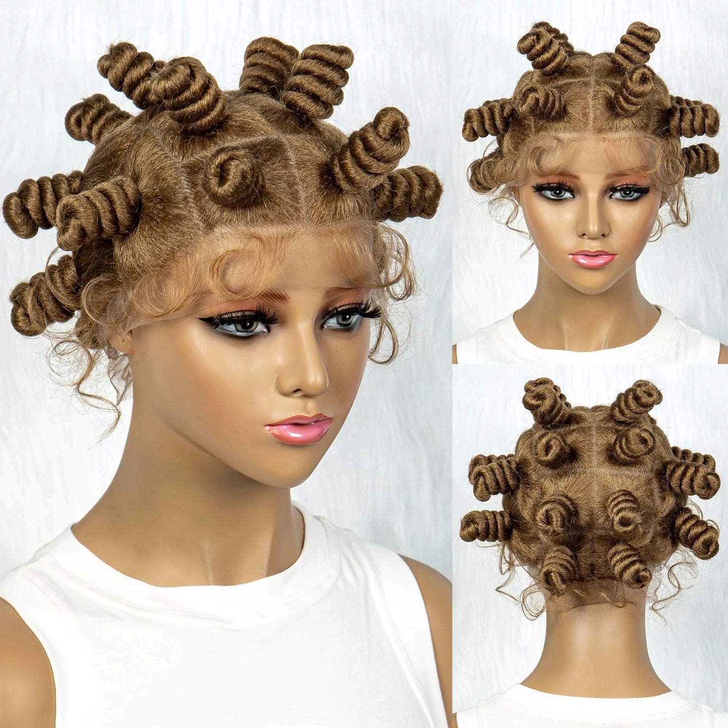 KIMA Bantu Knot Knotless Box Braids Wig | 350# Blonde Braided Bun Full Lace Wig for Black Women Luxegan