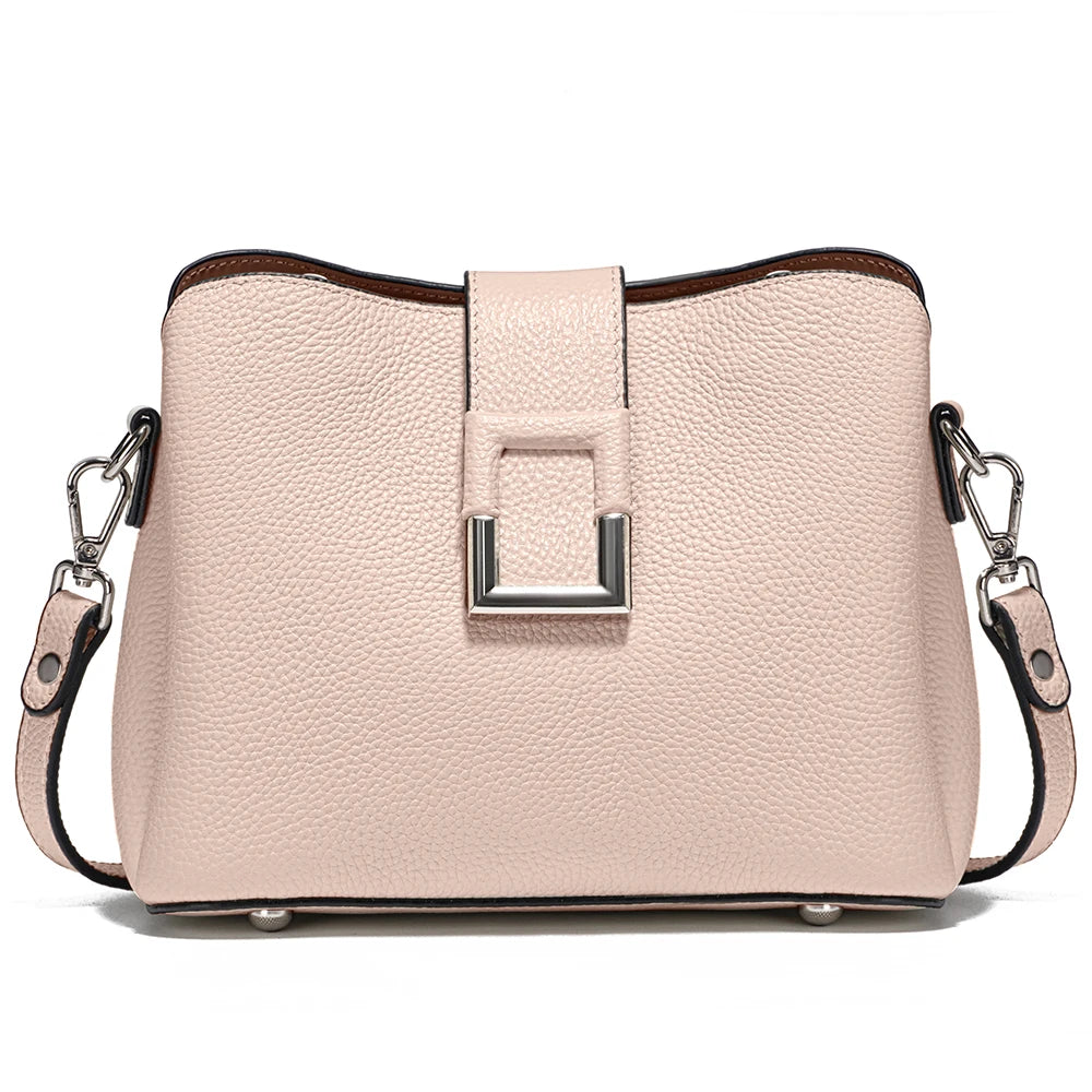 Genuine Leather White Designer Bucket Bag | Noble Shopper & Commuter Handbag | Large Capacity Cow Leather Shoulder & Crossbody Tote (ZC2135) Luxegan