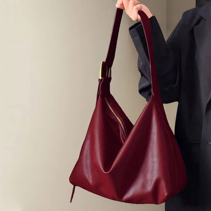 Vintage Big Capacity Shoulder Bag | Soft Leather Crossbody & Armpit Satchel Bag (Casual Portable Handbag Purse - Bolsa) Luxegan 