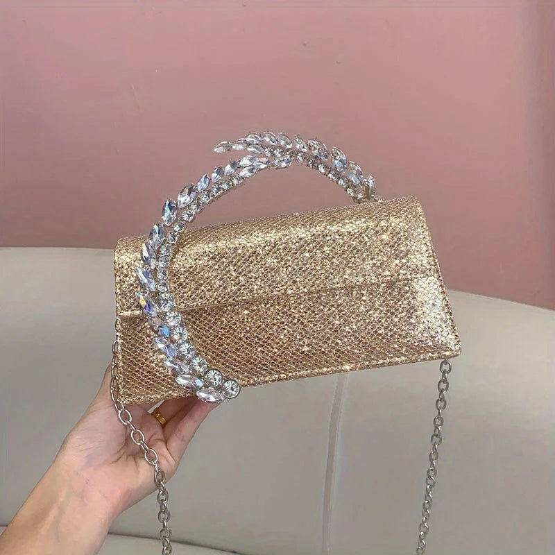 Shining Rhinestone Minaudière | Elegant Silk Satin Party Clutch Luxegan