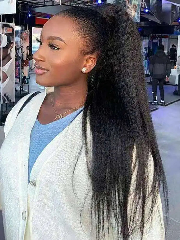 Invisi-Strap 360 HD Glueless Wig | Sophisticated "Yaki Straight" Frontal Silhouette | Elegant 250% Density Kinky Straight Hairpiece | "Dignified" 30-Inch Brazilian Human Hair Wig for Radiant Versatile Styling Luxegan