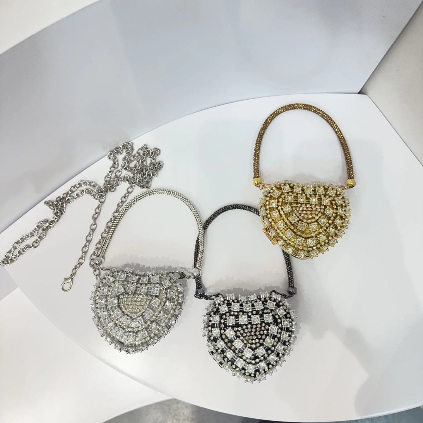 Luxury Mini Heart-Shape Crystal Clutch | Hard Diamond Inlay Evening Party Handbag - view 5