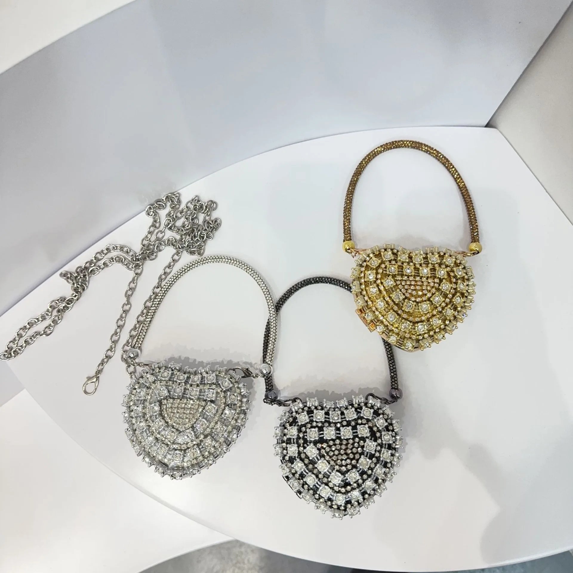 Luxury Mini Heart-Shape Crystal Clutch | Hard Diamond Inlay Evening Party Handbag - view 6