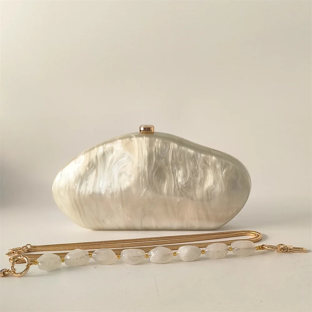 Luxury Ivory Acrylic Shell Purse | Sophisticated "Box Handbag" Silhouette | Elegant Beige Handmade Evening Bag | "Dignified" High-Performance European American Fashion Essential for Radiant Versatile Styling Luxegan