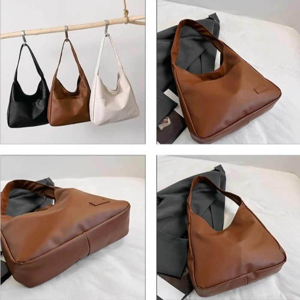 Trend Large Capacity Handbag | Soft Commuting Tote Bag | Solid Color Underarm Bag for Women & Girls (Unisex Casual Style) Luxegan