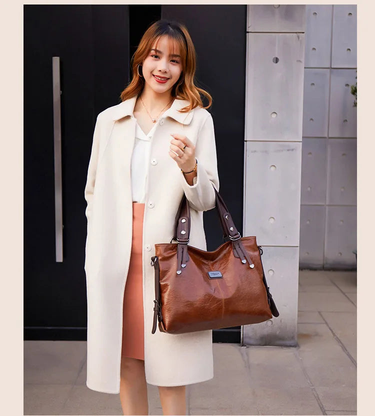 New Fashion Casual Tote Bag | Women's Handbags & Soft Leather Shoulder Bags (Vintage Big Capacity Crossbody Hand Bag) Luxegan